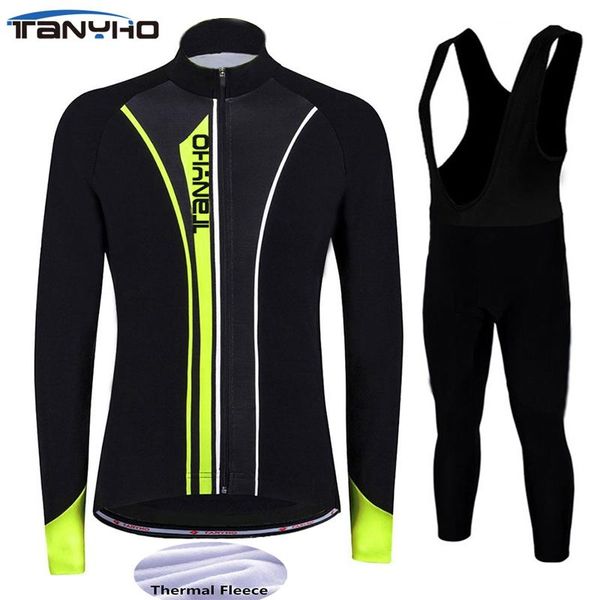 

racing sets tanyho sport cycling set winter super warm thermal fleece jacket wear jerseys bicycle mtb ropa ciclismo pants clothing suit, Black;blue