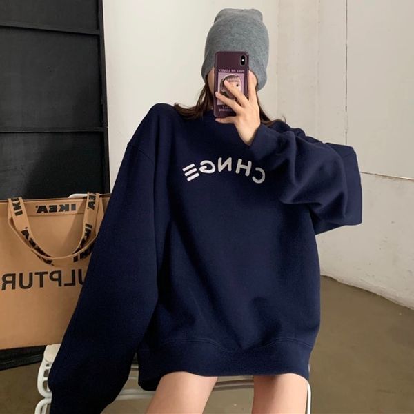 

2020 autumn new style velvet thickened letter embroidery round neck sweater coat loose medium length long sleeve women