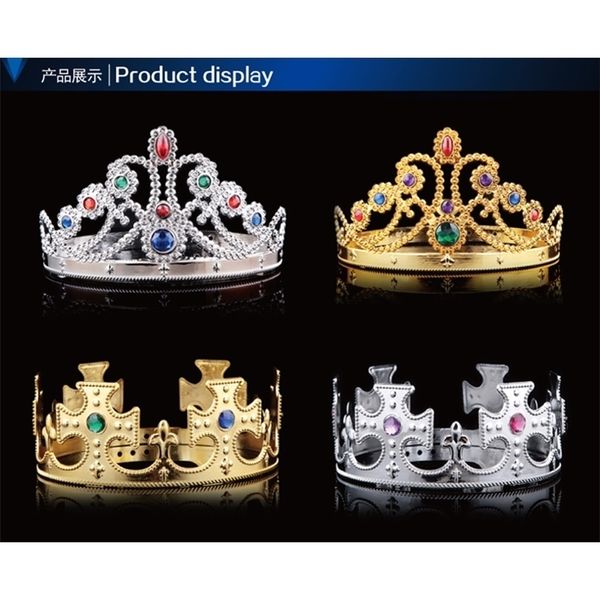 

cosplay luxury king queen crown fashion hats tire prince princess crowns birthday party hat gold silver 2 colors with opp bags 20pcs