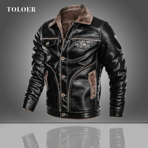 

winter warm leather jacket men vintage outwear thick fur lined mens faux leather jacket coat fashion oversize 6xl 7xl 8xl 201026, Black