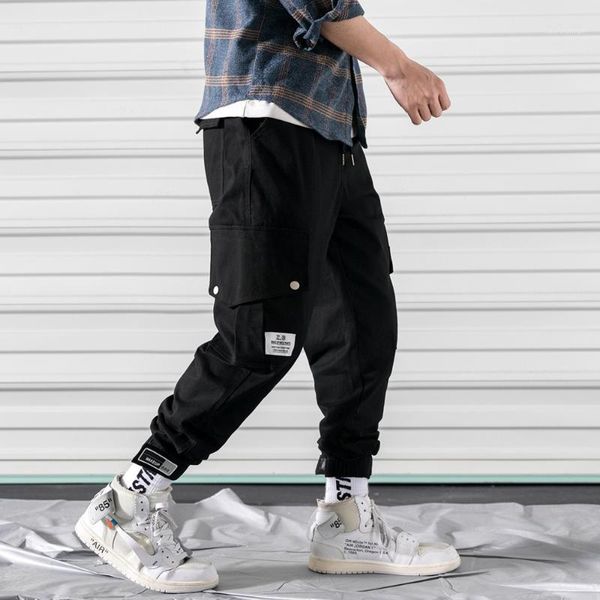 

men's side pockets harlan pants hip hop casual male tactical joggers trousers fashion streetwear elastic waist1 men's, Black