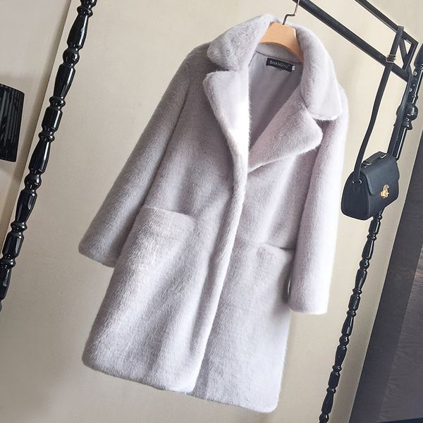

fashion 2021 new winter fur coat the solid stylish luxury female stuffed coats plus size thicken lapel dx72, Black