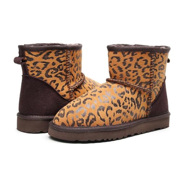 

floral printed women fashion snow boots genuine shearling leather leopard low booties natural wool fur winter warm boots new, Black
