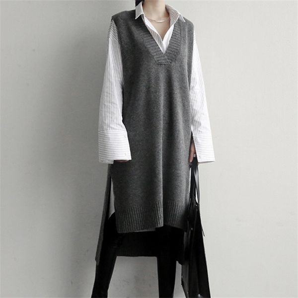 

550g new knitted dress women boho thick long vest dress autumn winter sweater sundress loose pullover dress robe femme vestido 201027, Black;gray