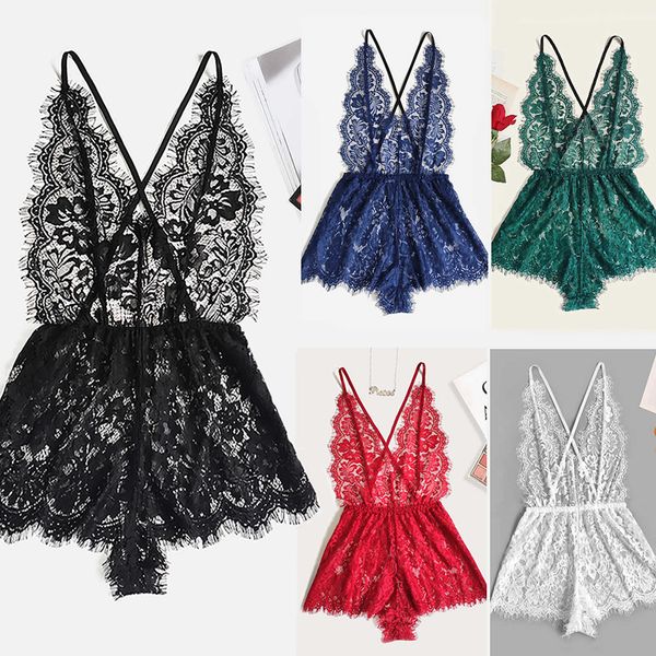 

new fashion black babydoll bodysuit halter underwear set lingerie lace pajamas, Black;white