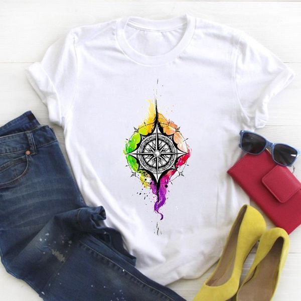 

women watercolor vintage printed 90s fashion print summer t tee ladies female tshirt womens shirt clothes graphic t-shirt, White