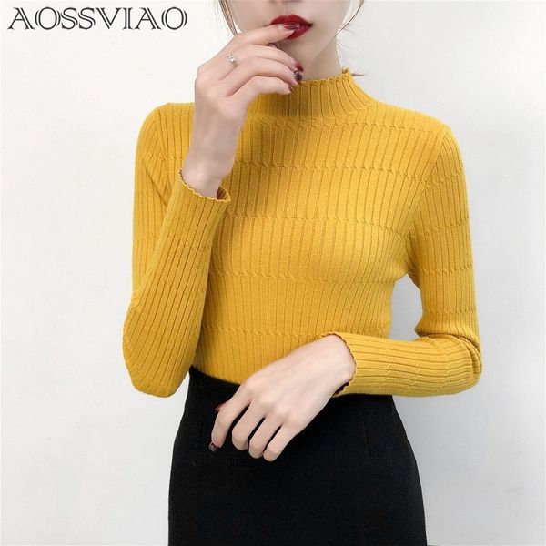 

turtleneck knitted sweater female simple pullovers ladies fashion sweet women sweaters korean jumper stripe black yellow y200720, White;black
