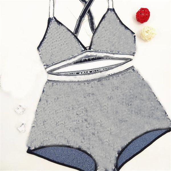 

3 colors knitting women bikini fashion letter jacquard lady swimsuit summer two pieces famale beach wear