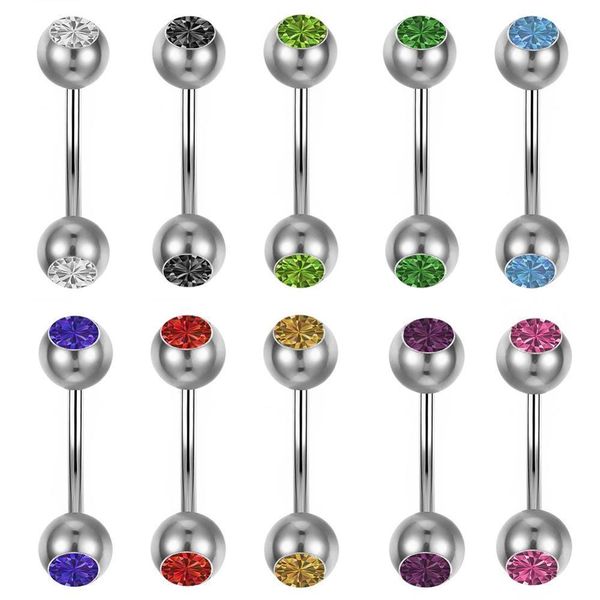 

imixlot 10pcs mix colors stainless steel crystal tongue belly lip eyebrow nose barbell rings body piercing jewelry q jllmkq, Silver
