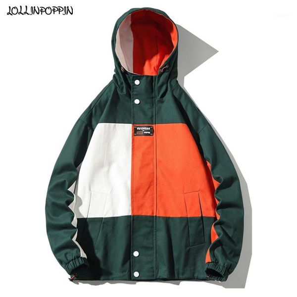 

streetwear casual men patchwork colour hooded jacket japan style colorblocking plus size mens coat cargo jacket outerwear1, Black;brown