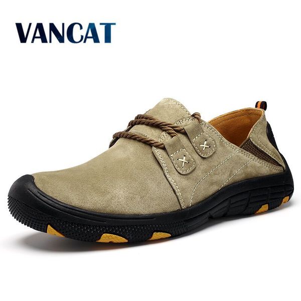 

vancat new genuine leather casual loafers suede men breathable outdoor training shoes walking zapatos sneakers, Red;white