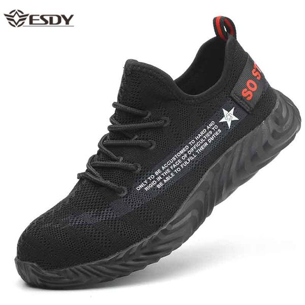 

steel toe cap men work safety boots steel mid sole impact resistant soft male shoes men puncture proof safety shoes breathable, Black