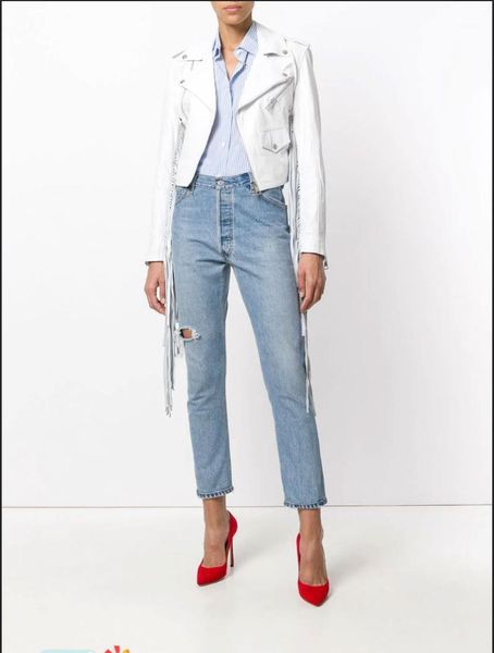 

arlenesain fringed biker women short jacket real sheepskin leather1, Black;brown