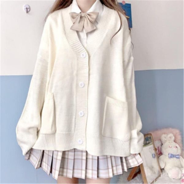 

women's knits & tees cardigan women solid oversize loose sweaters student preppy sweet girl cute knitwear all-match soft basic zy5208, White