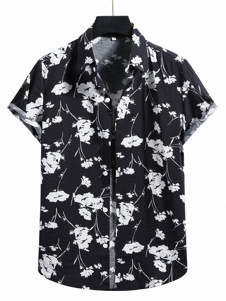 

romwe guys flower print button front shirt 11jk#, White;black