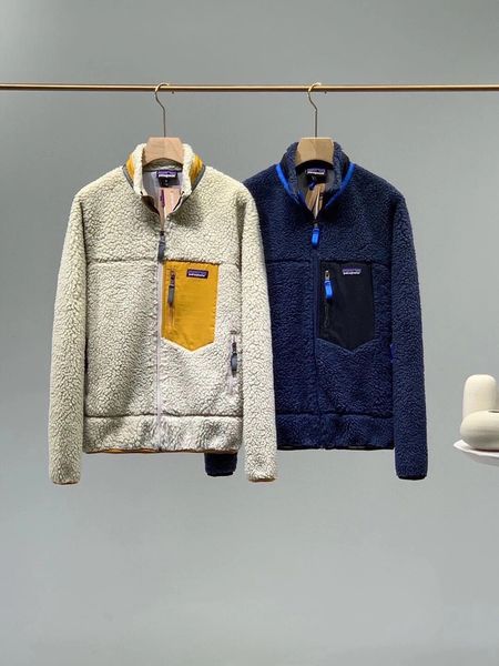 

fashion patagonias sweatshirts men women loose retro stand collarlamb cashmere polar fleece jacket coat couple models 9 colore, Black