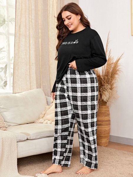 

plus plaid sleep pants p4zk#, Black;white
