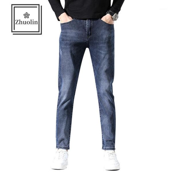 

zhuolin new men's jeans stretch korean slim winter new calf pants 2020 cross-border sale1, Blue