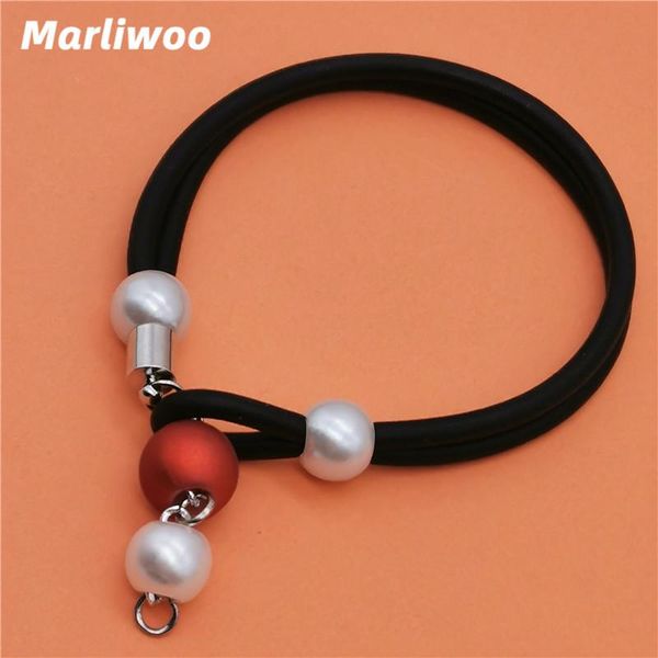 

bangle marliwoo handmade strange bangles pearl accessories charm bracelets women black leather rubber jewelry chain
