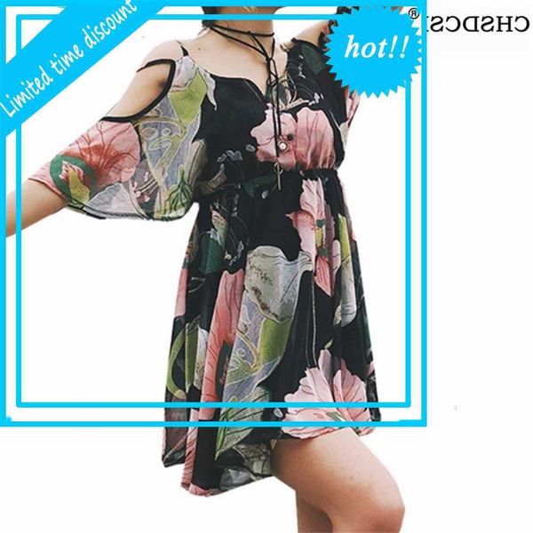 

chsdcsi womens flowers printed v-neck mini camis jurken summer beach jurk 2021 plus size vestidos, Black