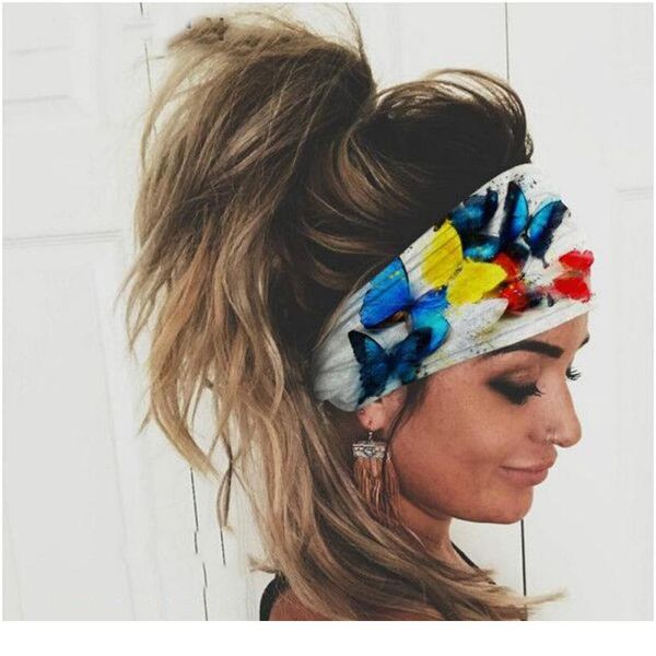 

new elastic color butterfly headband yoga sports wide turban bohemian woman headband hair accessories new qylrzb
