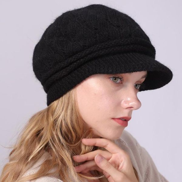 

women's european american winter plush solid beret fashion braided autumn winter warm beanie knit crochet cap peaked cap, Blue;gray