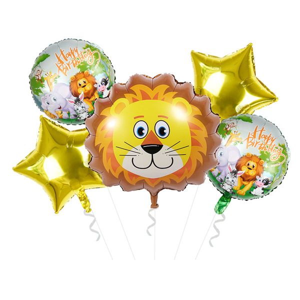

5pcs jungle animal tiger lion monkey zebra giraffe cow air helium balloon kids safari birthday party decor zoo theme supplies