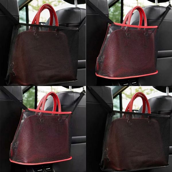 

2 colors folding bags mesh cloths car chair net pocket reticular pouchs red black polygons multi function 7 5kn l2