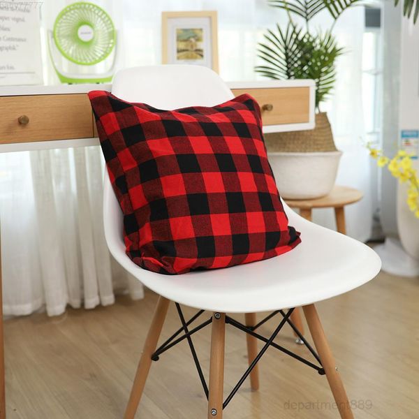 

a-christmas buffalo check plaid throw covers cushion for farmhouse home decor red and black 18 inch pillow case owa2255