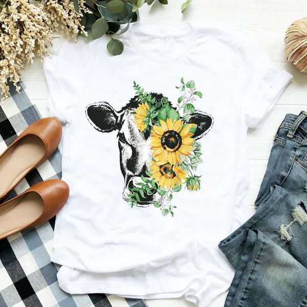

женщины леди цветок цветочные телки bull скота мода печать дамы t tee tshirt женская рубашка одежда женская верхняя графика футболка, White