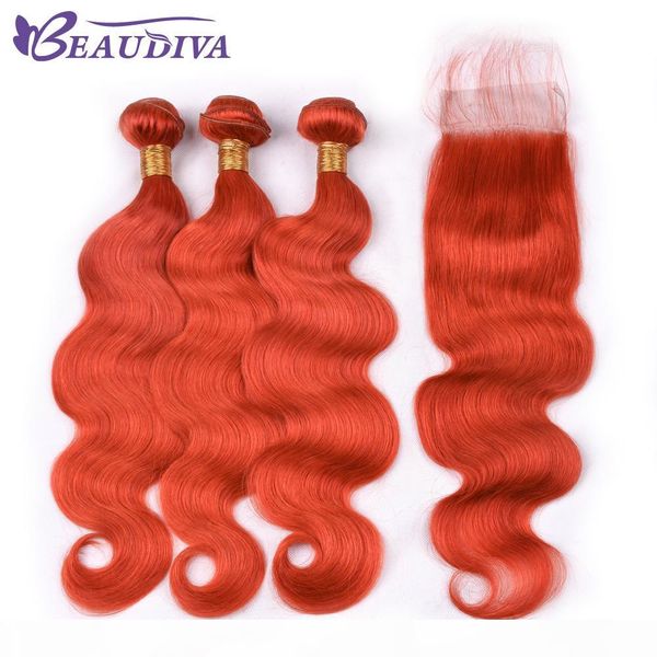 

beau diva body wave связка с кружевом закрытия оранжевых бразильскими волос с закрытием remy связка человеческих волос, Black;brown