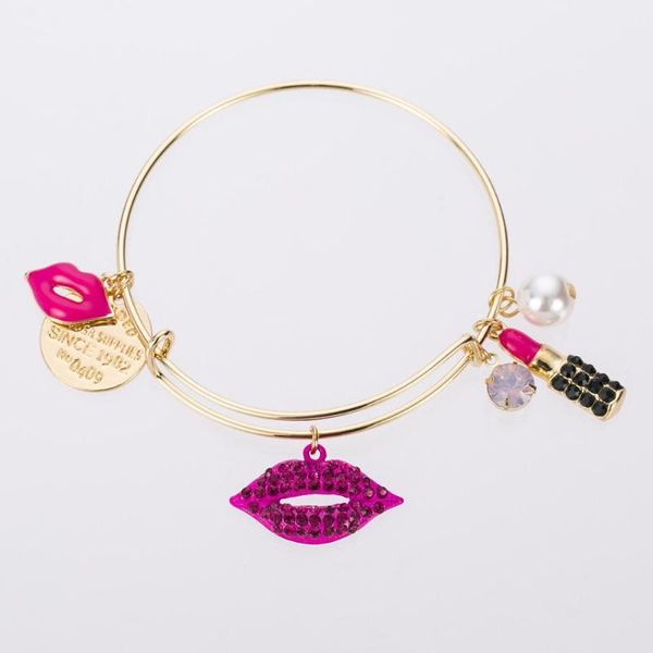 

AdjustableÂ expandableÂ wireÂ twoÂ toneÂ rhinestoneÂ lipstickÂ charmÂ bangleÂ Bracelet, Golden;silver