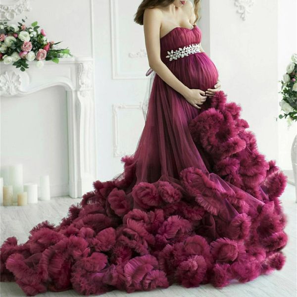

2021 sweetheart tulle evening dresses tiered ruffle skirt maternity dress pregant women formal prom gowns vestido de novia, Black;red