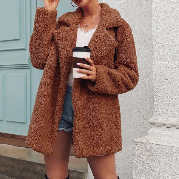 

new faux fur coat winter coat women autumn casual loose solid long female jackets sweatshirt1, Black