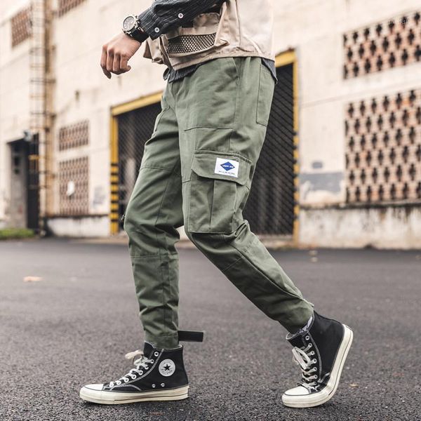 

vomint new 100% cotton casual pants elastic foot close pants tactical men's cargo multi-pocket overalls1, Black