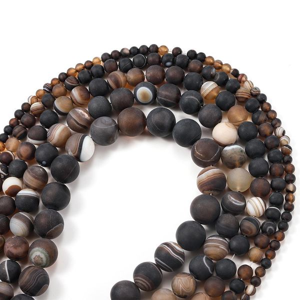 

1strand lot 4 6 8 10 12mm matte coffe strips agates beads stone round loose bead for bracelet jewelry makings supplies wholesale h jllpyw