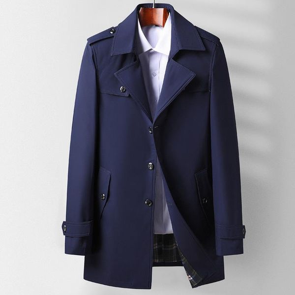 

men's trench coats oversize business casual men coat slim fit long lapel double single belted windbreaker jacket windproof button overc, Tan;black