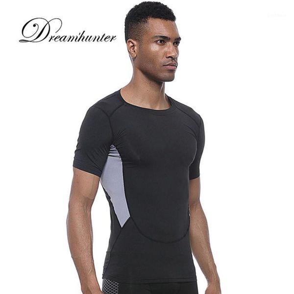 

men's t-shirts quick dry short sleeved patchwork tee fitness bodybuilding shirt slim fit exercise t-shirts gym sportswear1, Gray;blue