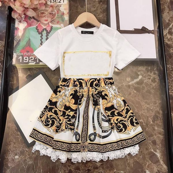 

y5160 new boutique children's dress summer retro portrait printing girl's gold flower dress for big girl princess party dress t200, Red;yellow
