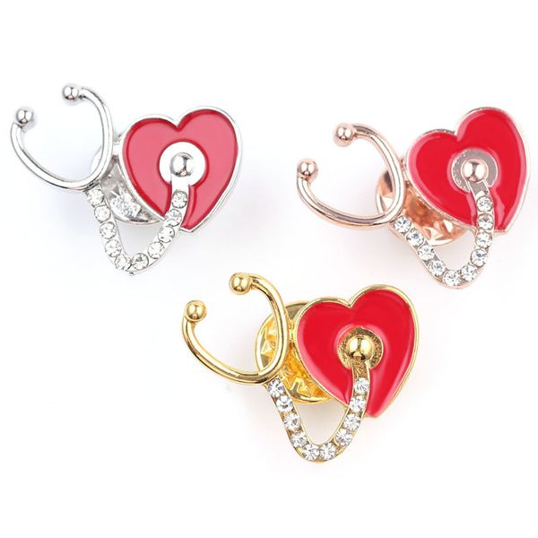 

wholesale 20pcs charm stethoscope pins badges brooches lapel pin with red heart creative gifts for nurse doctors medical student 201009, Gray