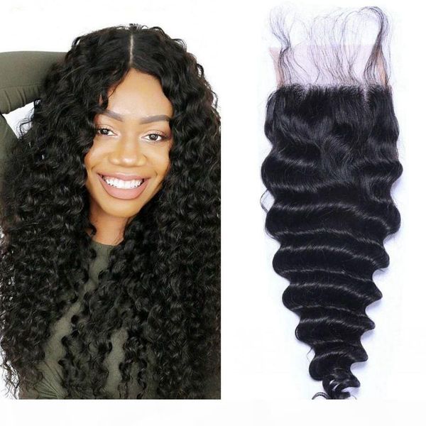 

mongolian human hair 4x4 deep wave lace closure natural black color swiss lace closure piece, Black;brown
