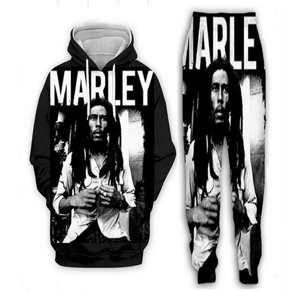 

wholesale--bob marley legend reggae 3d all over print tracksuits hoodie/sweatshirts+joggers pants suit women men t19, Gray