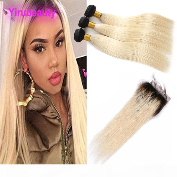 

перуанский оптовая straight human 1b волос 613 связки с 4x4 lace закрытие straight virgin hair extensions 1b 613 yirubeauty, Black;brown