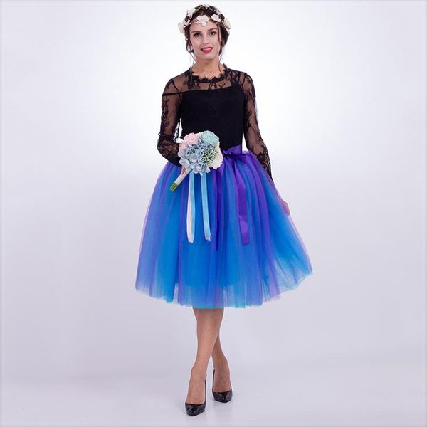 

7 layers midi tulle skirts womens fashion pleated tutu skirt elegant wedding vintage lolita petticoat faldas mujer saias jupe, Black