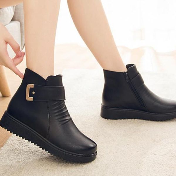 

women's shoes winter warm ankle boots leather boots winter shoes women's upper black slope heel non-slip