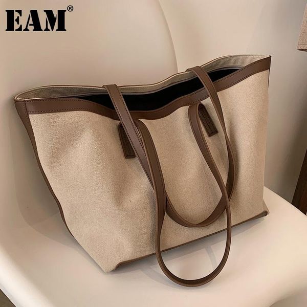 

shoulder bags [eam] women large capacity canvas personality tote bag female all-match crossbody fashion tide 2021 18a1643
