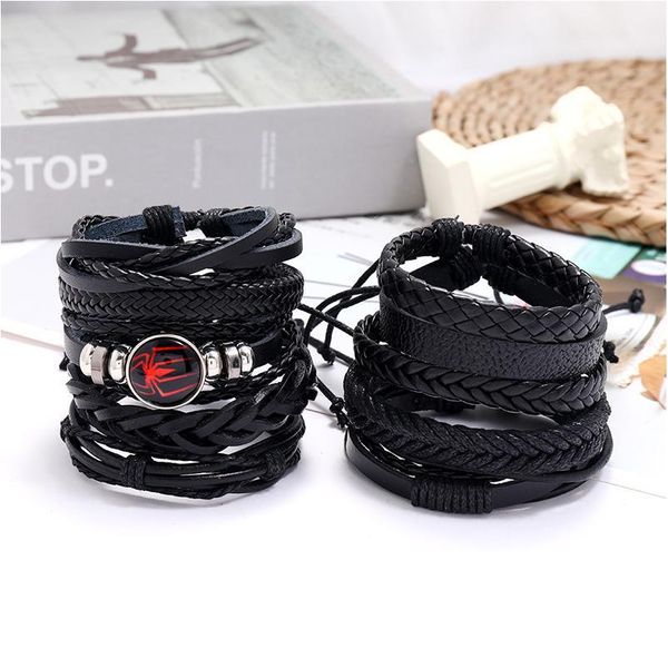 

red spider black bracelets 10pcs/set braided handmade men bracelets women leather bracelet men bangle wholesale jewe jlloxy, Golden;silver