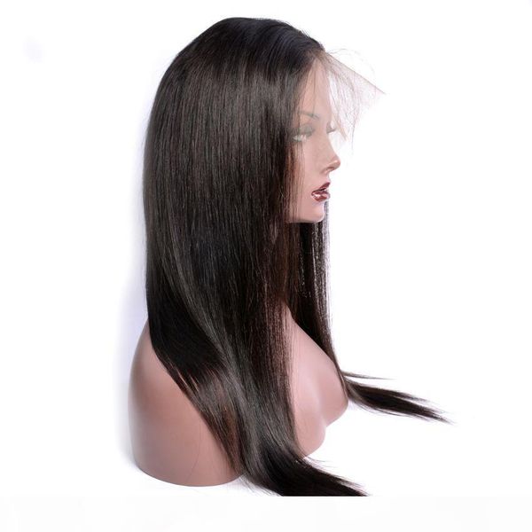 

virgin brazilian pre plucked straight wave 360 degree swiss lace frontal wig human hair wigs with natural hairline, Black;brown