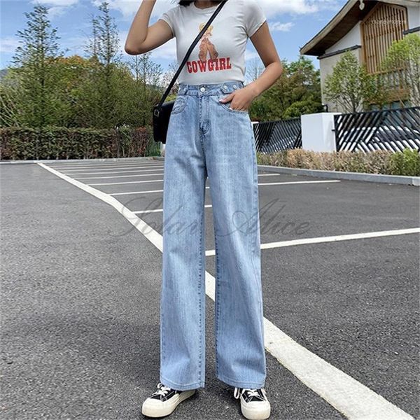 

women's jeans women's summer 2021 high waist wide leg loose straight pants1, Blue