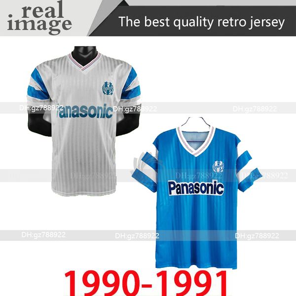 

maillot de foot 1990 1991 olympique de marseille retro soccer jerseys 90 91 papin boli waddle pele stojkovic vintage classic football shirt, Black;yellow